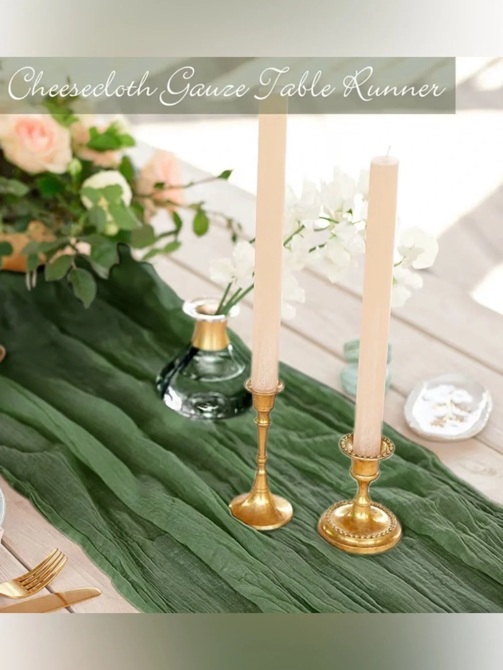 🤍 Cheesecloth Gauze Table Runners Bundle – White & Green